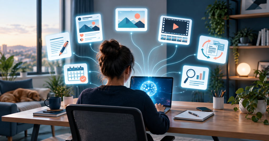Pessoa usando inteligência artificial para oferecer serviços digitais sem aparecer