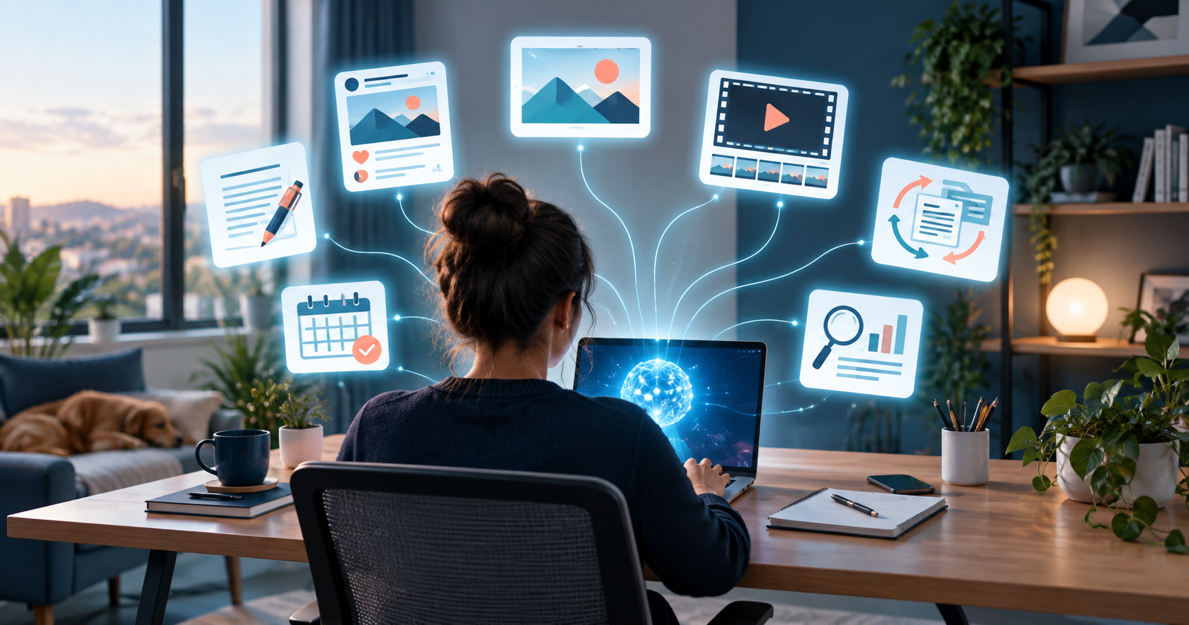 Pessoa usando inteligência artificial para oferecer serviços digitais sem aparecer